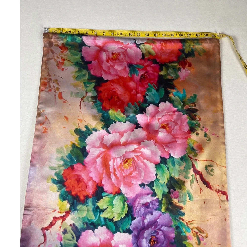 NWT X-NYMPH Silk Cashmere Floral Scarf Wrap Pashmina Red Reversible Fringe 68x20